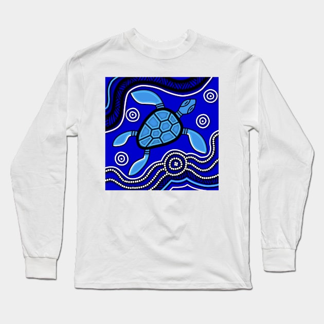 Aboriginal Art - Turtle Blue 2 Long Sleeve T-Shirt by hogartharts